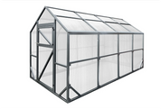 3D rendering of gable greenhouse frame showing steel structure and panel layout
